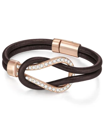 Bratara de piele cu detaliu placat cu aur de 14K, Maro