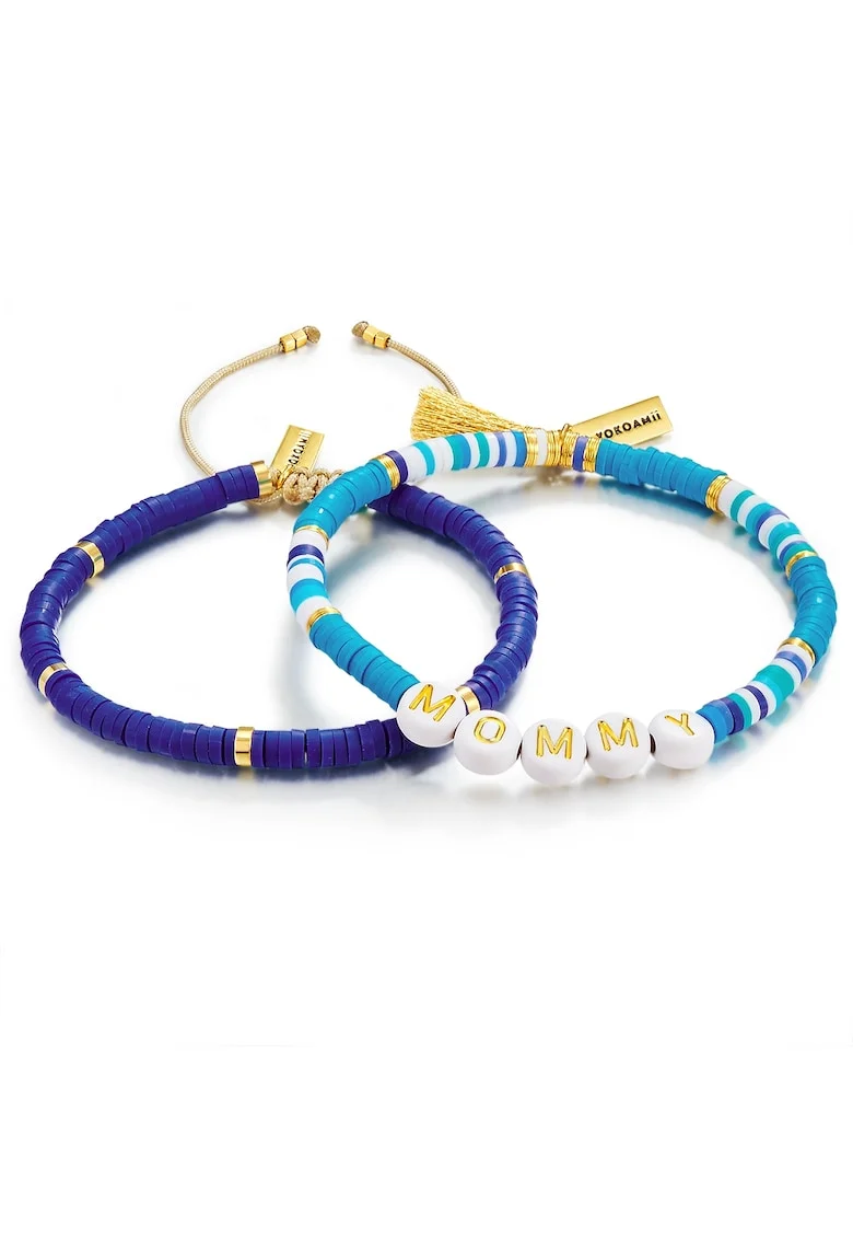 Set de bratari ajustabile cu elemente de aur de 14K filat - 2 piese, Albastru