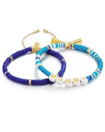 Set de bratari ajustabile cu elemente de aur de 14K filat - 2 piese, Albastru