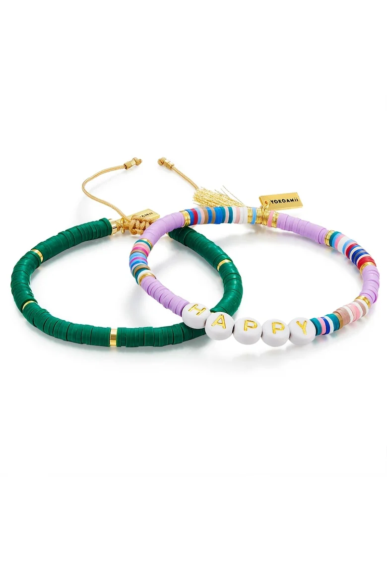 Set de bratari ajustabile cu elemente de aur de 14K filat - 2 piese, Verde