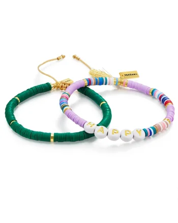 Set de bratari ajustabile cu elemente de aur de 14K filat - 2 piese, Verde