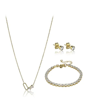 Set de colier, bratara si cercei decorati cu cristale - 3 piese, Auriu