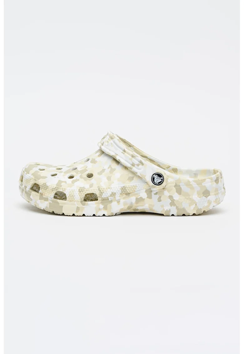 Saboti slingback cu model, Alb/Kaki deschis