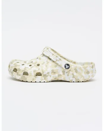 Saboti slingback cu model, Alb/Kaki deschis