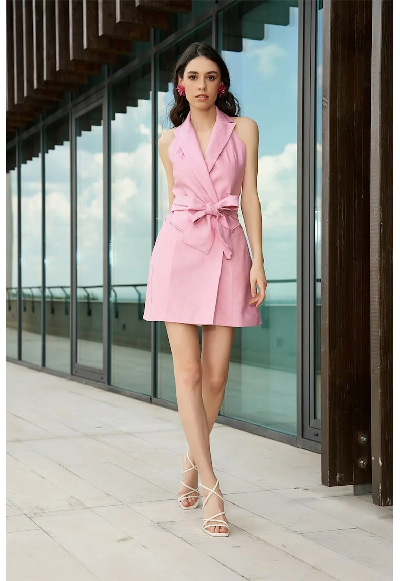 Rochie mini de in cu cordon in talie, Roz