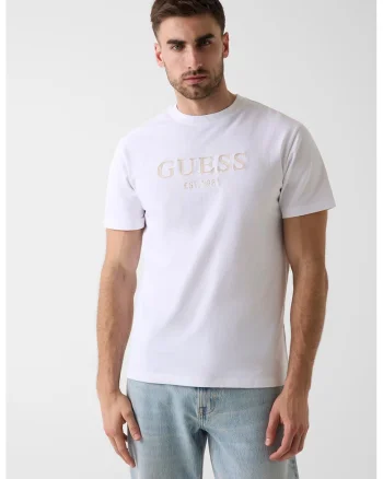Tricou regular fit cu logo brodat, Alb