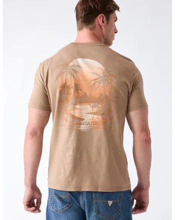 Tricou de bumbac cu imprimeu pe spate, Maro nisip