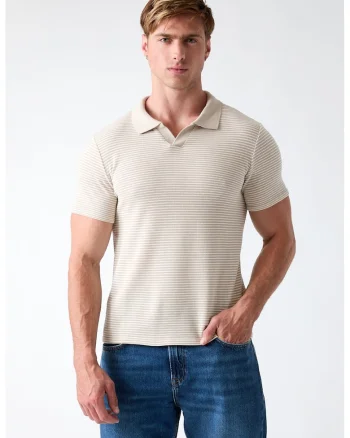 Tricou slim fit cu dungi, Maro taupe/Alb murdar