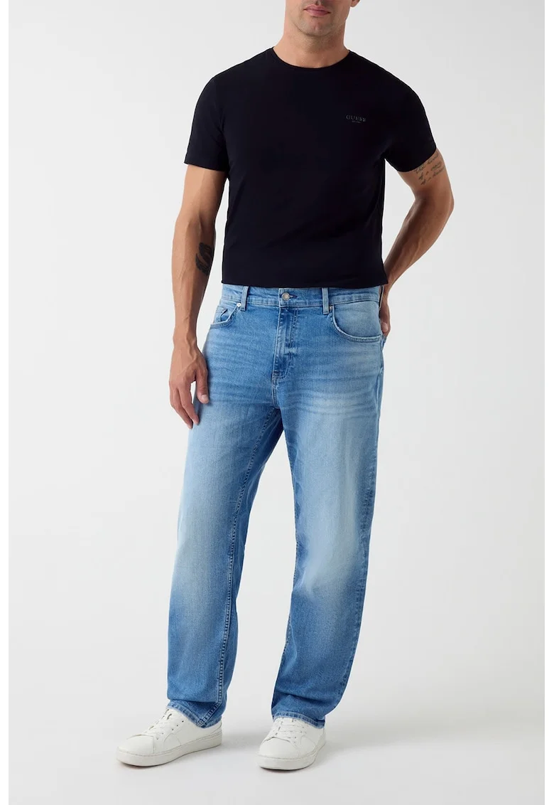 Blugi relaxed fit cu aspect decolorat, Albastru deschis
