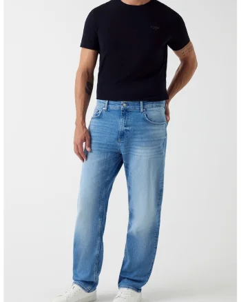 Blugi relaxed fit cu aspect decolorat, Albastru deschis