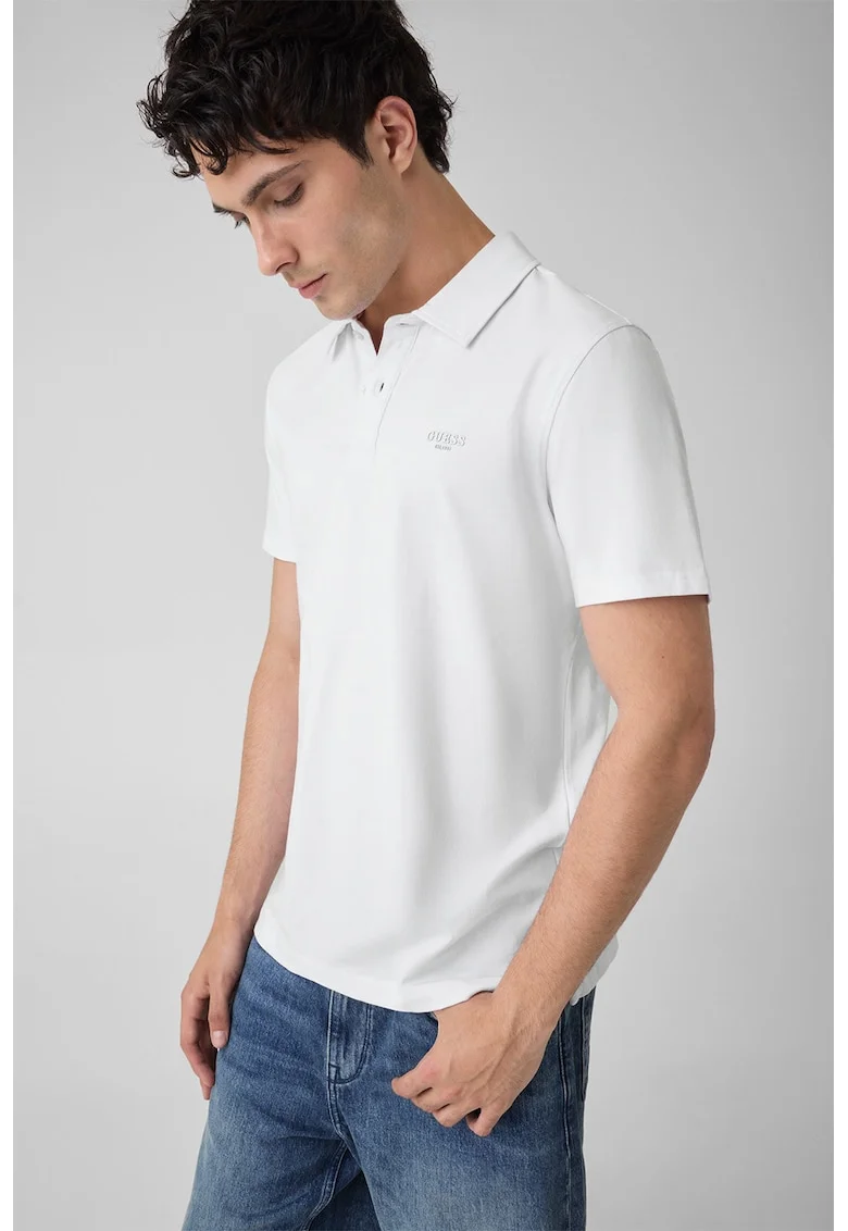 Tricou polo slim fit cu logo, Alb