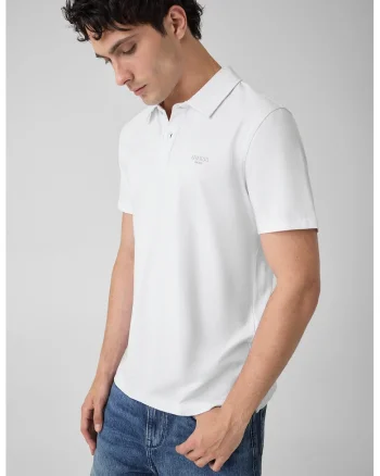 Tricou polo slim fit cu logo, Alb