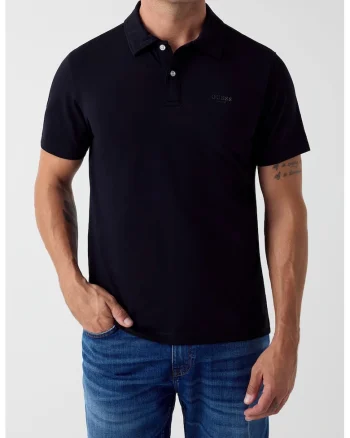 Tricou polo slim fit cu logo, Negru