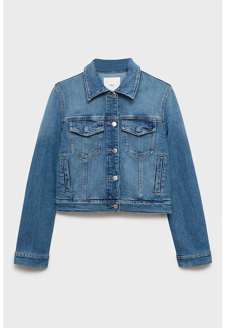 Jacheta din denim cu buzunare multiple, Albastru
