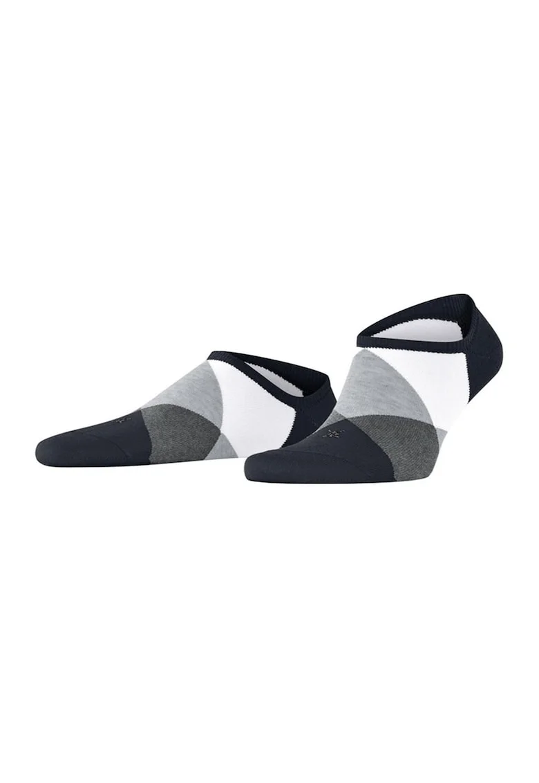 Sosete pana la glezna din amestec de bumbac organic cu model argyle, Alb/Negru