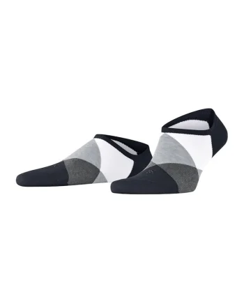 Sosete pana la glezna din amestec de bumbac organic cu model argyle, Alb/Negru