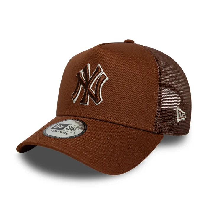 Sapca New Era MLB Outline New York Yankees  9FORTY E-Frame Trucker Adjustable Cap Brown