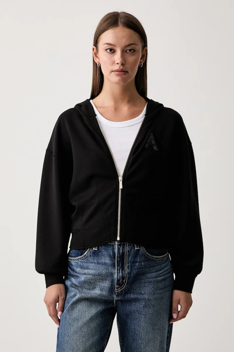 Armani Exchange hanorac cu fermoar și glugă pentru femei cu vâscoză
