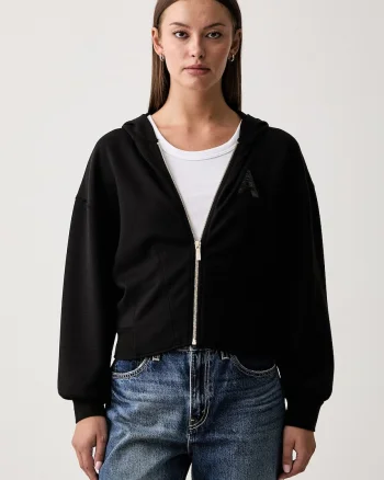 Armani Exchange hanorac cu fermoar și glugă pentru femei cu vâscoză
