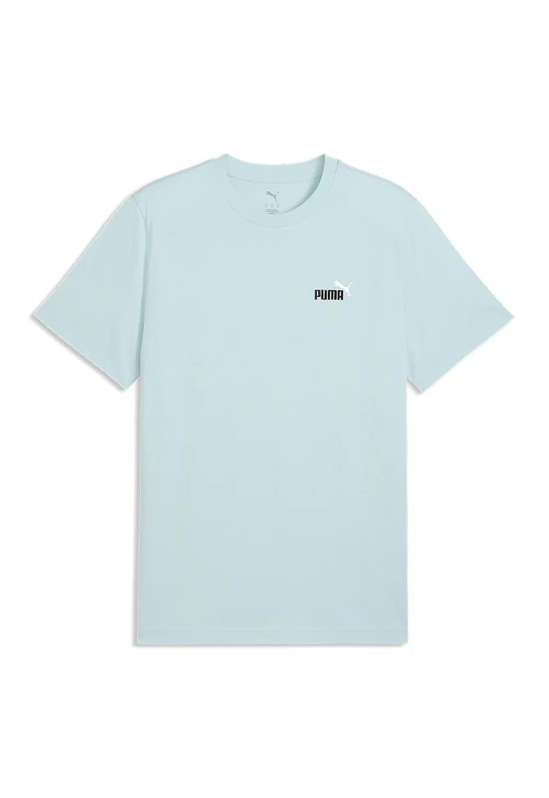 Tricou de bumbac cu decolteu la baza gatului si logo brodat Essentials 2, Albastru glaciar