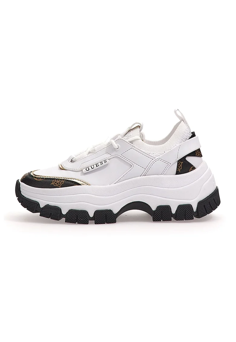 Pantofi sport de piele ecologica cu aspect masiv, Alb/Maro