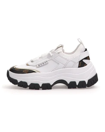 Pantofi sport de piele ecologica cu aspect masiv, Alb/Maro