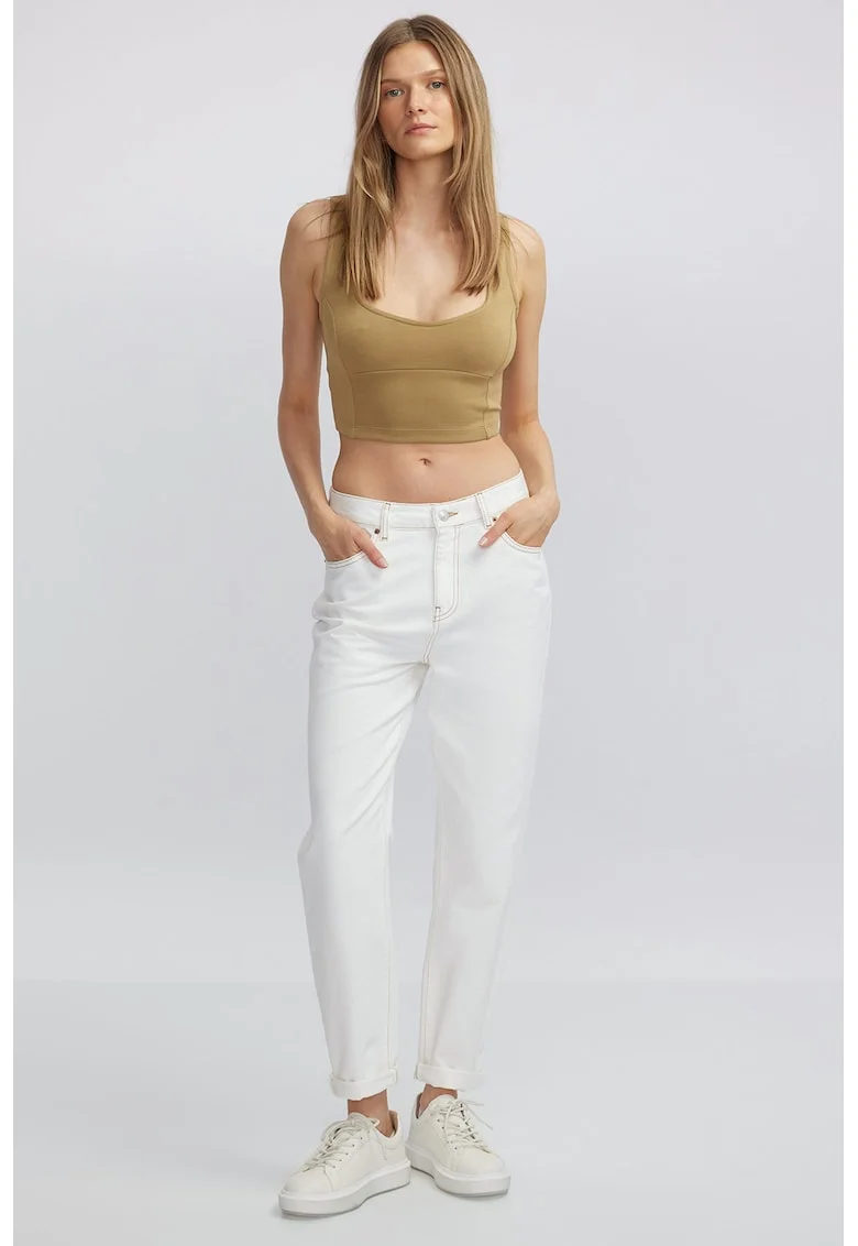 Top crop cu model uni, Maro deschis