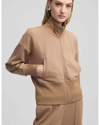 Bluza de trening cu maneci cazute si fermoar, Maro deschis