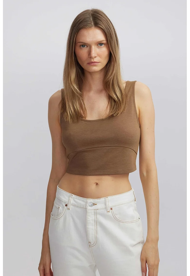 Top crop cu decolteu patrat, Maro deschis