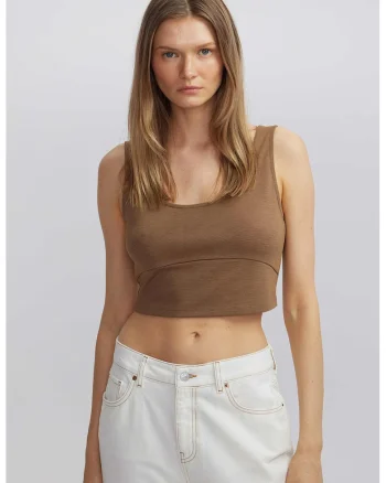 Top crop cu decolteu patrat, Maro deschis