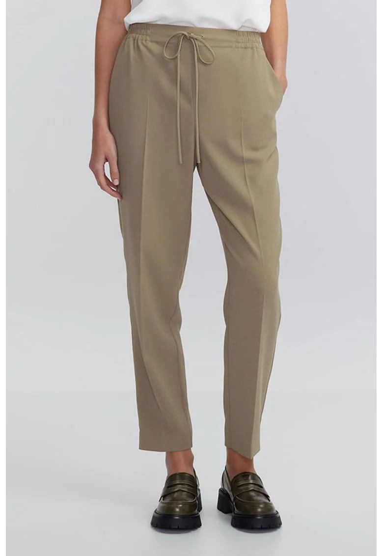 Pantaloni uni cu snur in talie, Maro deschis