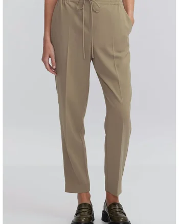 Pantaloni uni cu snur in talie, Maro deschis