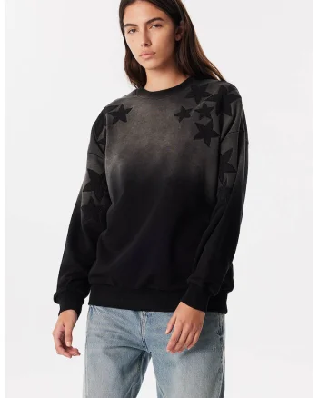 Bluza de trening cu model cu stele si maneci cazute, Negru/Gri