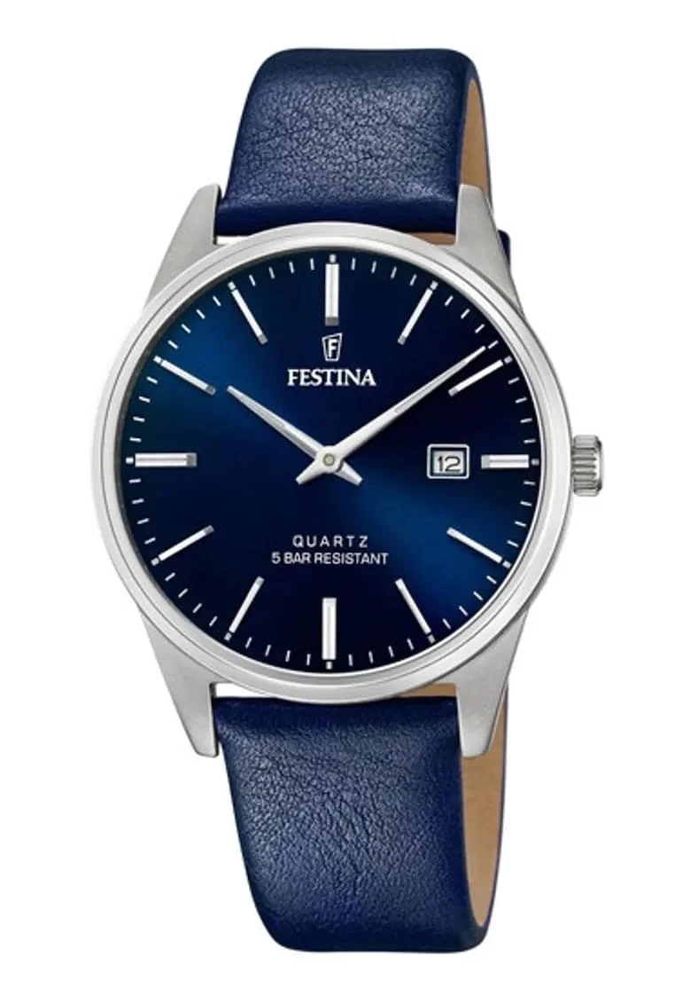 Ceas quartz cu o curea de piele, Albastru inchis