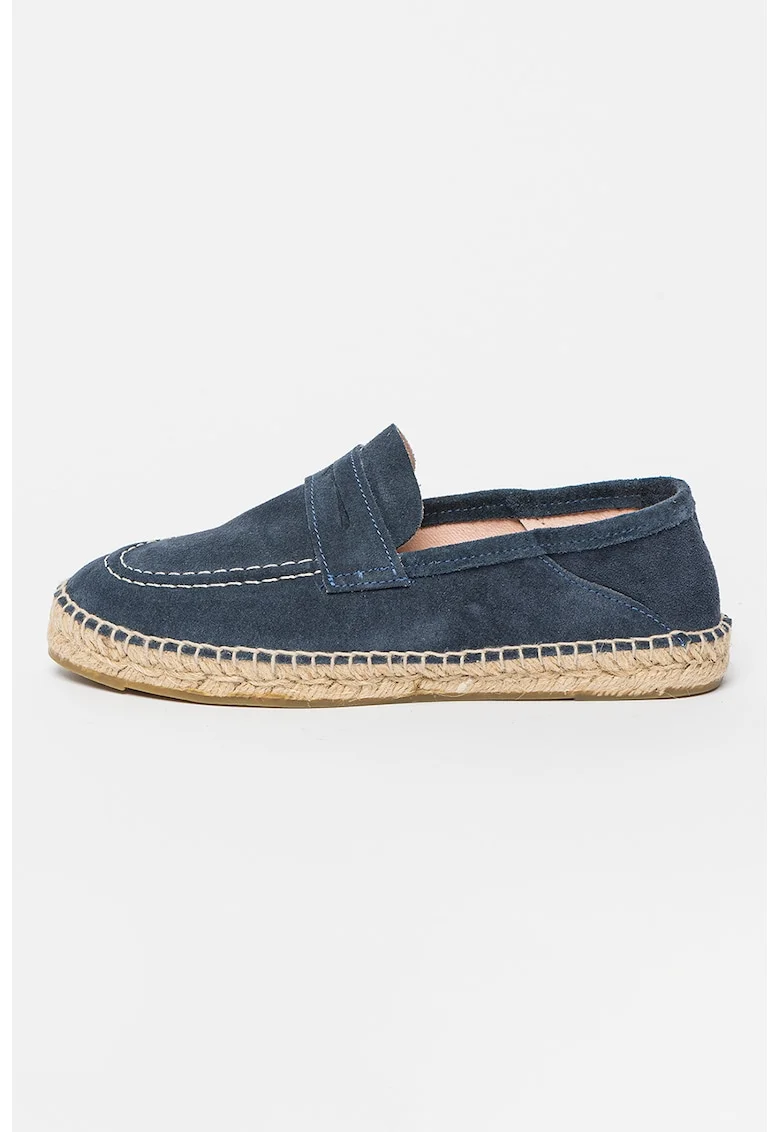 Espadrile de piele intoarsa cu aplicatie impletita de iuta, Bleumarin