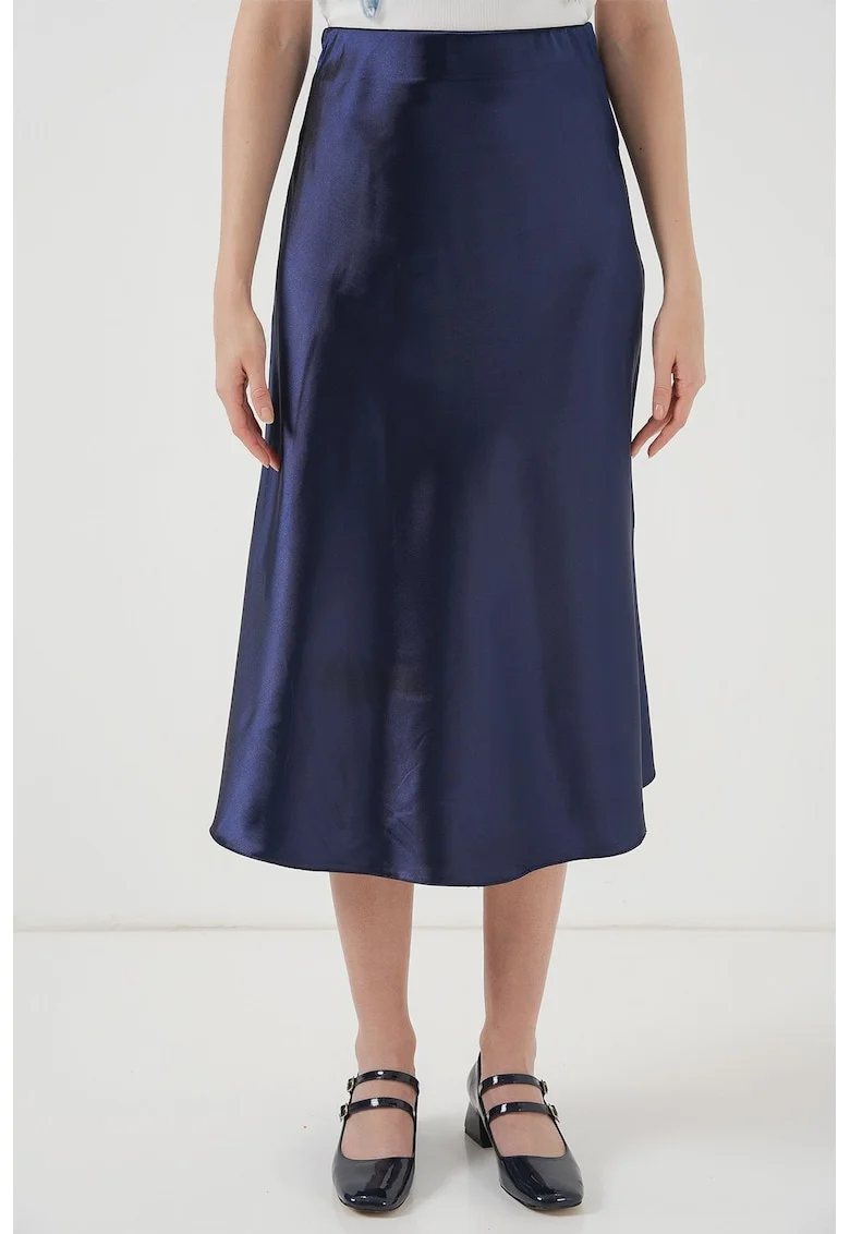 Fusta midi HiCCUP bleumarin satin, Bleumarin