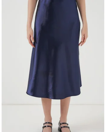 Fusta midi HiCCUP bleumarin satin, Bleumarin