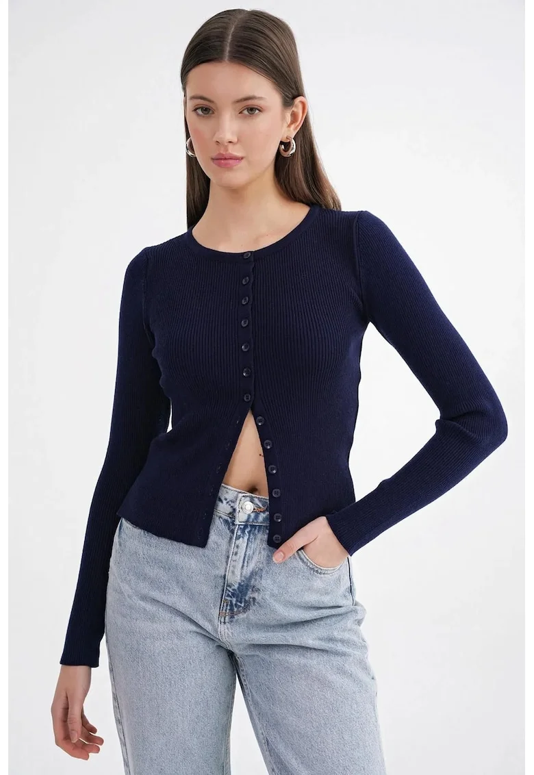 Cardigan,  slim fit, bleumarin, tricot, Bleumarin