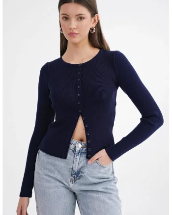 Cardigan,  slim fit, bleumarin, tricot, Bleumarin