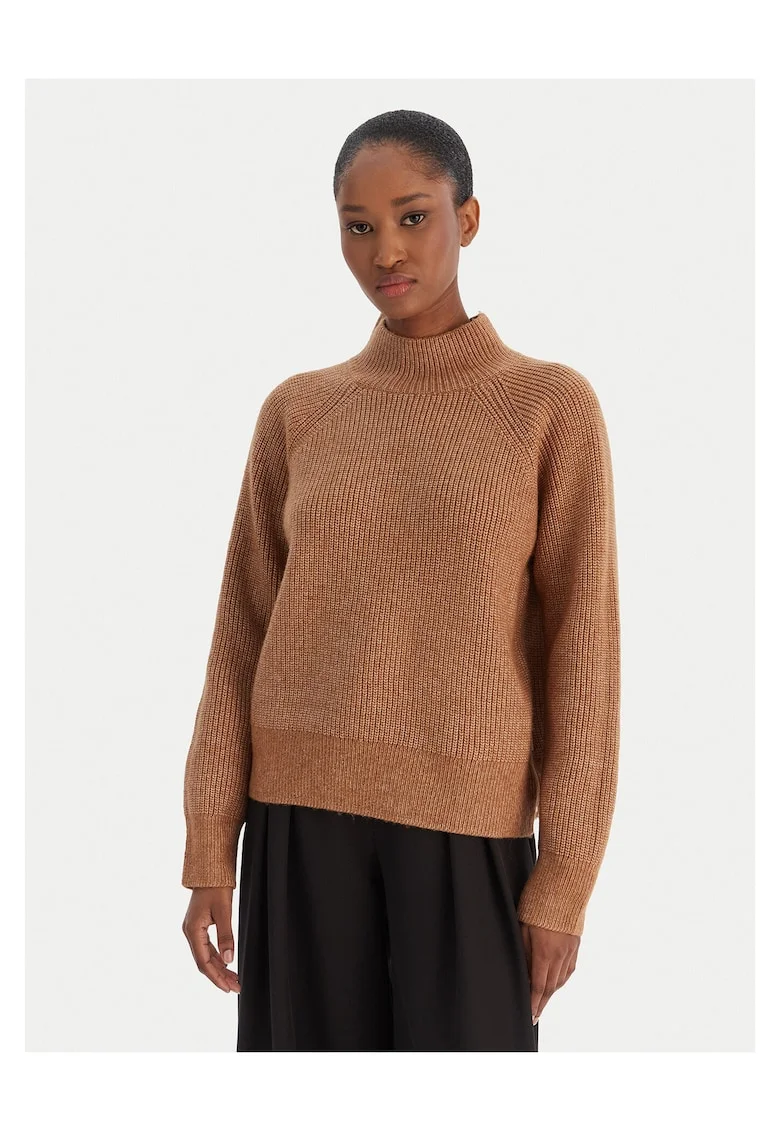 Pulover tricotat cu maneci raglan si maneci scurte, Maro