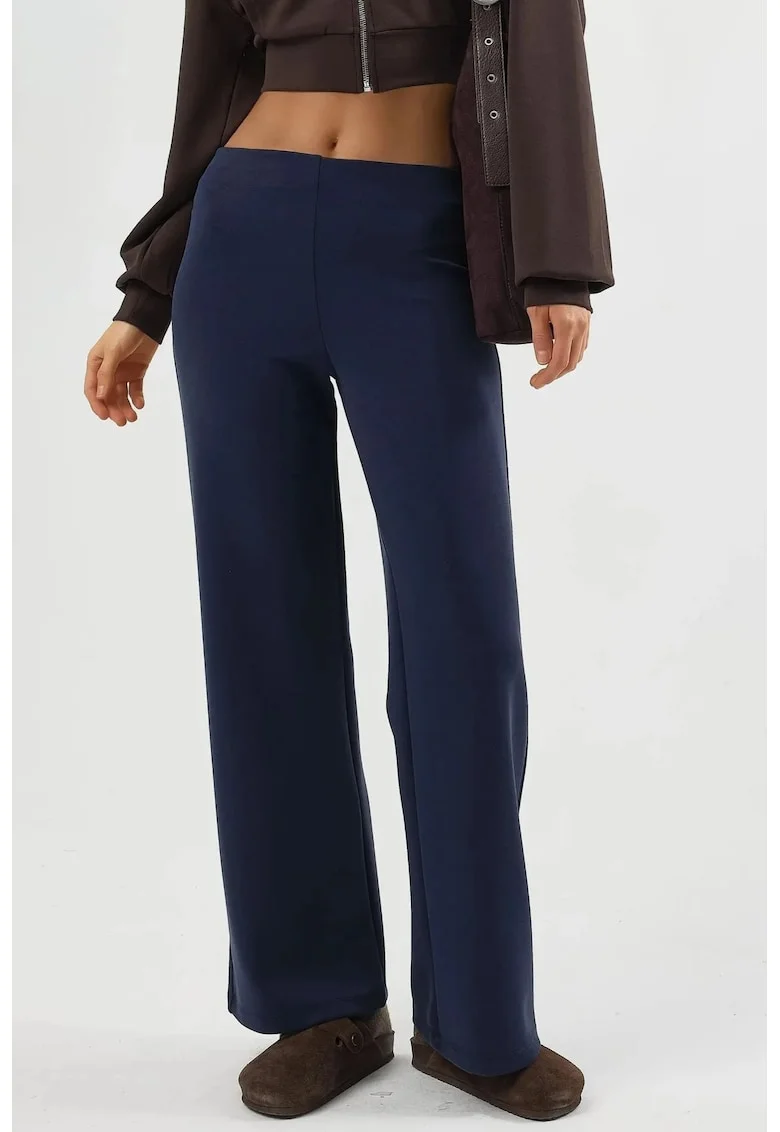 Pantaloni dama  talie inalta, bleumarin, textil, Bleumarin