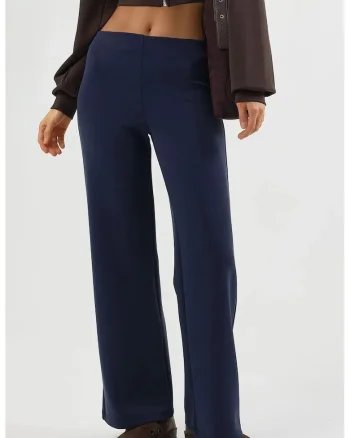 Pantaloni dama  talie inalta, bleumarin, textil, Bleumarin