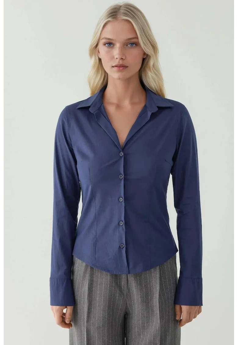 Camasa dama,  eleganta, maneca lunga, bleumarin, textil, Bleumarin
