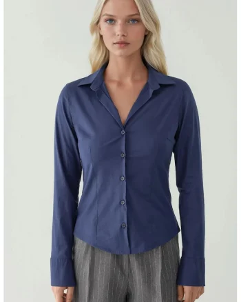 Camasa dama,  eleganta, maneca lunga, bleumarin, textil, Bleumarin