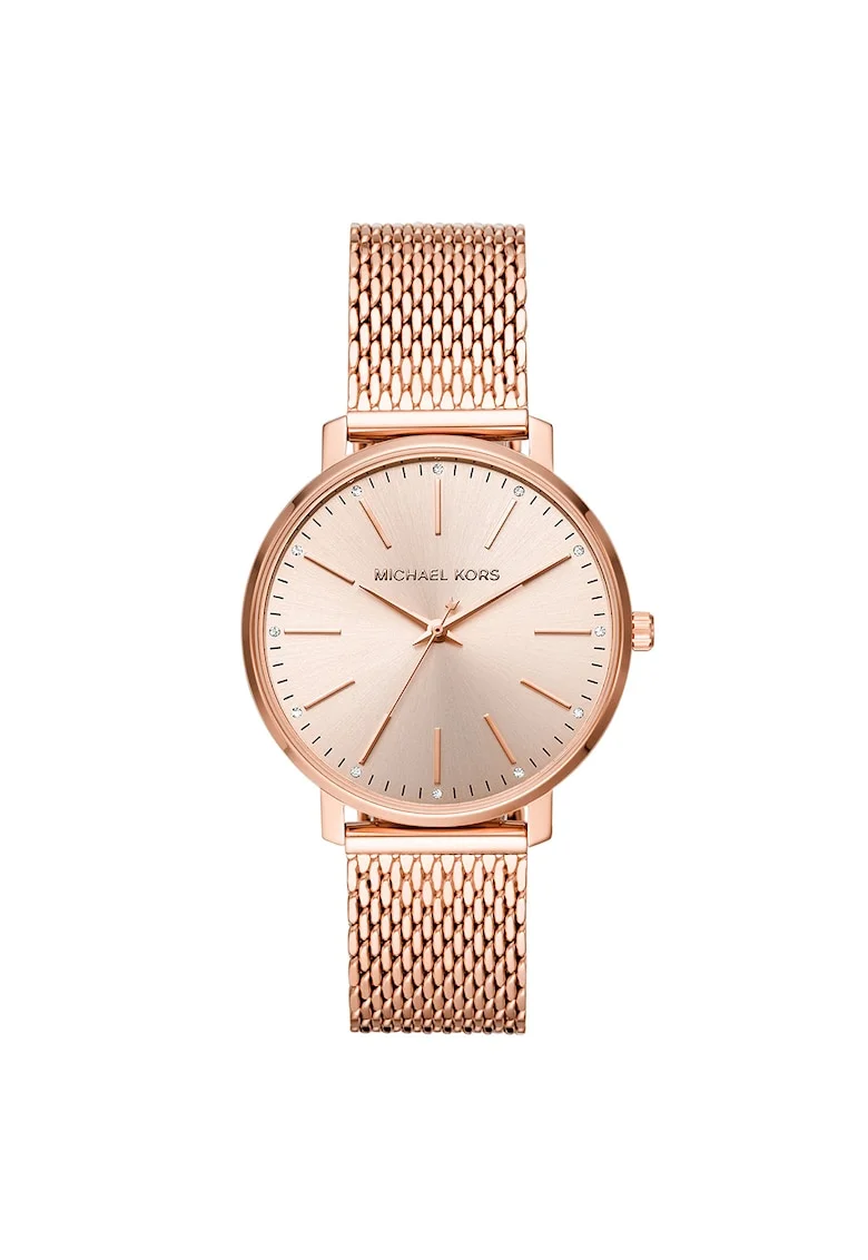 Ceas rotund analog decorat cu cristale, Auriu rose