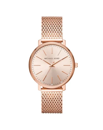 Ceas rotund analog decorat cu cristale, Auriu rose