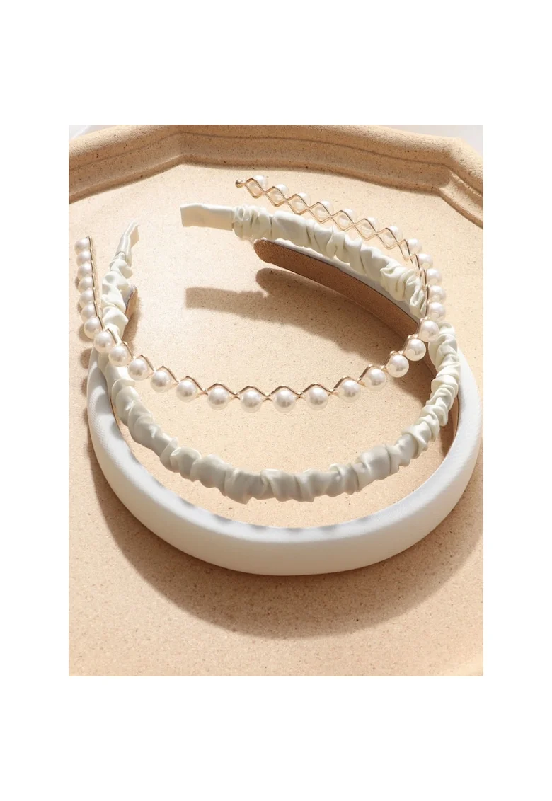 Set de Bentite Elegante pentru Fetite cu Perle - Accesorii Crem pentru Ocazii Speciale si Zilnice