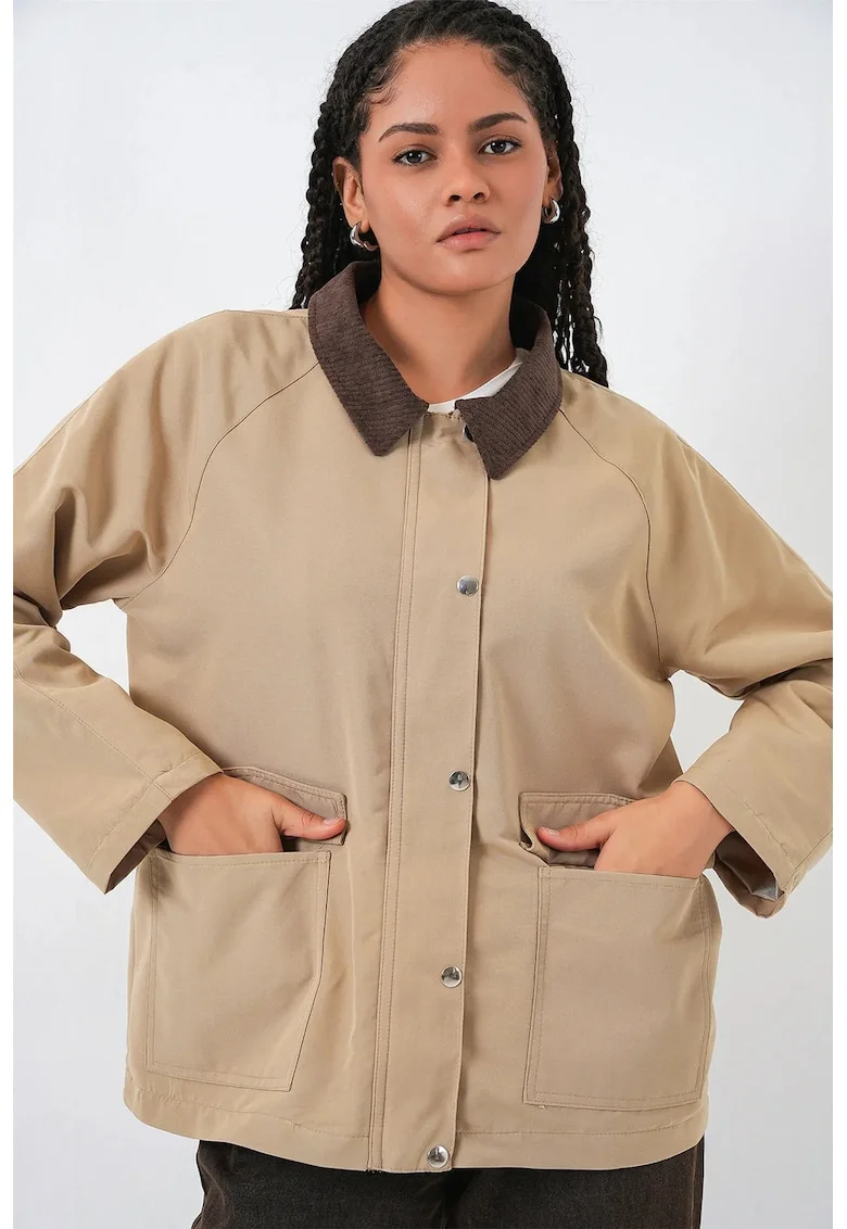 Geaca dama,  bej natural, textil