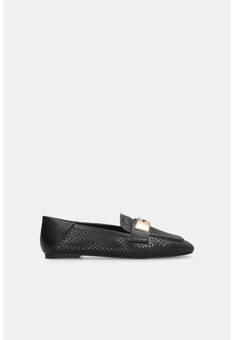 Pantofi loafer din piele cu perforatii, Negru