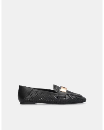 Pantofi loafer din piele cu perforatii, Negru